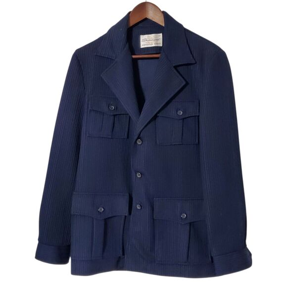 Vintage Donegal Double Knit Blazer Size S Blue Double Breasted Ribbed Mens - Picture 1 of 7